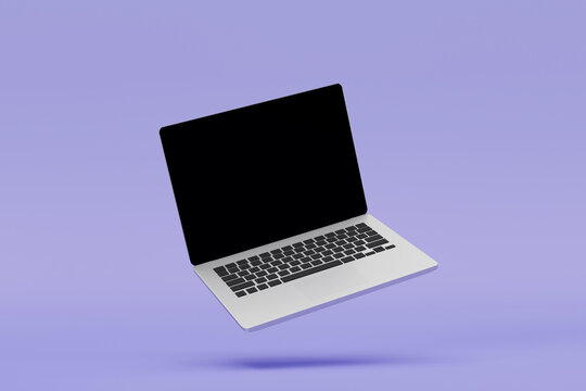 3D Rendering : Illustration of laptop notebook mock up with color background. float or levitate laptop. technology gadget for hipster background concept. high resolution