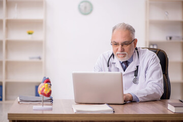 Old male doctor working in the clinic