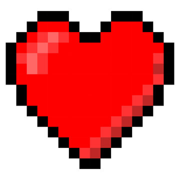 Red heart pixel meme of love Pixel heart love icon on transparent background, vector pixel art red heart on png background 