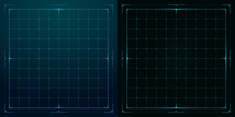 HUD grid tech interface, futuristic data screen dashboard, vector background. HUD digital technology line grid with dot nodes, virtual techno display with grid pattern or wireframe hologram