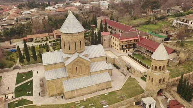  Aerial view of the Samtavro monastery of St. Nino in Mtskheta. Georgia