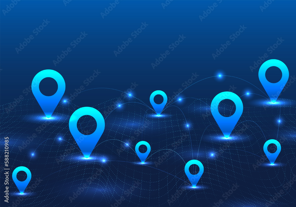 Poster smart technology that can open a map of the world. find an address anywhere through the satellite sy