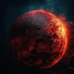 Fiery World in Space, Volcanic planet. Gen AI 