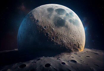 Fototapeta na wymiar realistic moon in space, realistic moon surface, moon craters 3d render. Generative AI