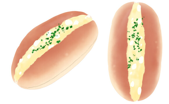 イラスト素材・たまごコッペパン2種セット 玉子サラダこっぺぱん 白背景 色違い・差分あり