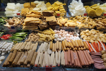 Various choice of Yong Tau Fu and dishes selling at hawker stall in Kuala Lumpur. Popular street...