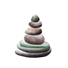 Fototapeta na wymiar A stack of zen yoga spa pebbles, stones. Hand drawn watercolor illustration isolated on white, for clip art, invitations