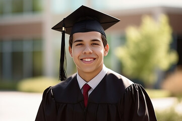 Happy young Hispanic man at a graduation ceremony created with Generative AI technology