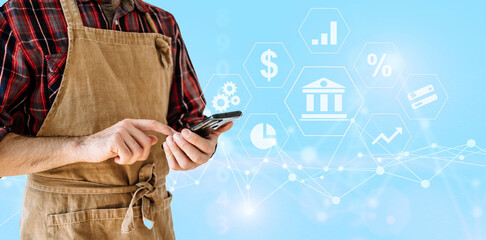 Private small business entrepreneur with smartphone in hand. Business analytics and development strategy analysis.