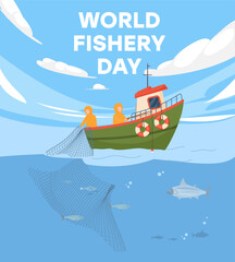 World fisheries day banner or poster mockup flat vector illustration.