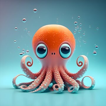 super cute Pixar Style Character octopus high quality gradient color background background based on the primary color of the subject three point perspective 