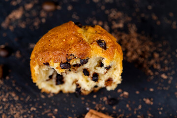 Sweet fresh cupcake with chocolate pieces