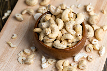 Hard roasted and peeled cashew nuts on the table