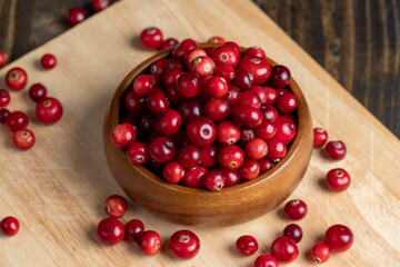 Red ripe cranberries harvested in swamps