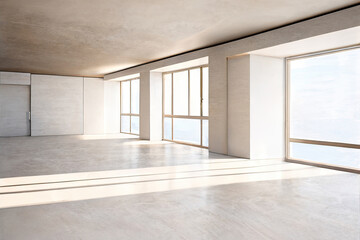 Fototapeta na wymiar Сompletely empty bright room in 2022 modern fashion minimalism. Ai generated