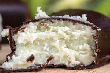 sweet green cottage cheese with kiwi flavor in chocolate glaze