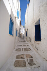 View of a typical alley in the picturesque island of Ios Greece