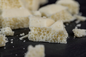 White Chocolate Bar with bubbles close-up