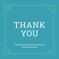 Thank you vintage card blue floral frame blossom ornament design template vector illustration