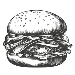 big burger, hamburger hand drawn vector illustration sketch retro style