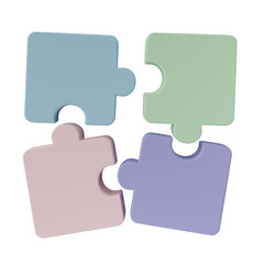 3D jigsaw puzzle pieces isolated on transparent background. Problem-solving, business connecting, cooperation, partnership concept.