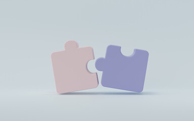 3D render, 3D illustration. jigsaw puzzle pieces on blue background. Problem-solving, business connecting, cooperation, partnership concept.