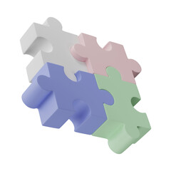 3D jigsaw puzzle pieces isolated on transparent background. Problem-solving, business connecting, cooperation, partnership concept.