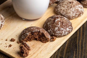 Fresh chocolate gingerbread on the kitchen table