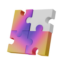 3D jigsaw puzzle pieces isolated on transparent background. Problem-solving, business connecting, cooperation, partnership concept.