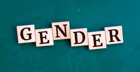 Gender message sign on a wooden cubes on chalkboard background.