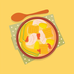 Traditional Colombian ajiaco soup vector illustration 