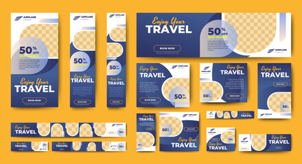 Travel web banners of standard size with a place for photos. Vertical, horizontal and square template