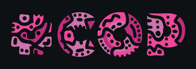 COP Hashtag. Doodle isolate text. Colored curves decorative doodle letters. Folk artwork style. Hashtag #COP for Police, print, booklet, banner, flyer. Stock vector.