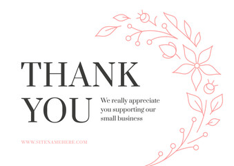 Thank you business support flower wreath branch vintage card banner line design template vector illustration.