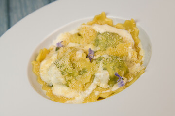 Recipe for Homemade Italian Ravioli pasta with Spinach and Ricotta Filling. High quality photo