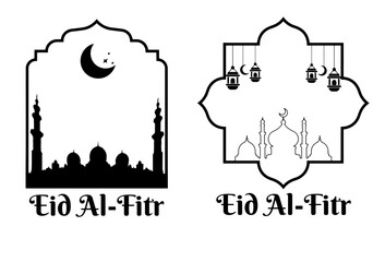 Happy Eid Mubarak black and white Vector Illustration suitable for Poster Banner Greeting card and others Eid Mubarak Template. eid al fitr