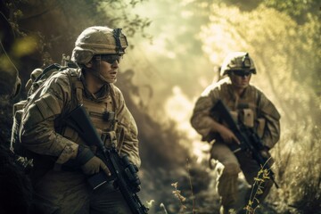 Fototapeta premium U.S. marines in action, generative AI