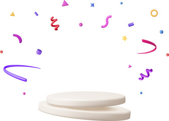 3D White Podium with Confetti