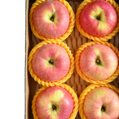 beautiful pink apple in the box on white background
