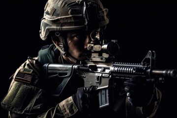 Sniper standing with rifle, generative AI