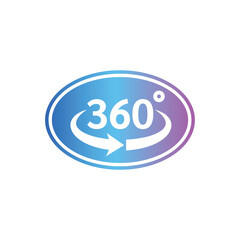 360 degrees view loop vector icon. Three hundred sixty neon electric and proton purple gradient sticker label.