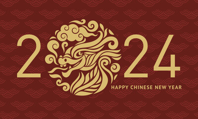 Chinese Happy New Year 2024. Year of the Dragon. Greetings card, horizontal banner design	
