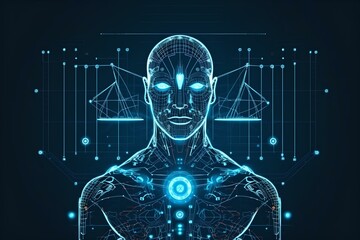 AI graphic Overlay, glowing blue icon