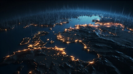rised istanbul on dark world map with elevated countries and glowing high energy borders Generated AI