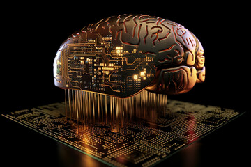 AI Concept with brain shaped computer processors and circuits symbolizing Artificial General Intelligence Technology and Neural Networks. Image made using Generative AI - 588225181