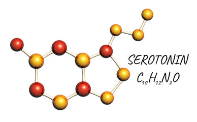 Obraz premium Chemical formula of Serotonin - happiness hormone. Molecular model of Serotonin hormone. Isolated on white background