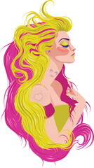Girl with pink and yellow hair
