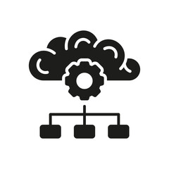 Data Science, Artificial Intelligence Solid Pictogram. AI Smart Technology Glyph Symbol on White Background. Human Brain Digital Cloud Black Silhouette Icon. Isolated Vector Illustration