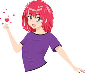 Happy anime girl in violet shirt