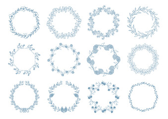 花や葉っぱのシンプルでエレガントなボタニカルリース　アイコン素材、png